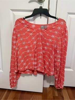 ASOS Coral Floral Embroidered Long-Sleeve Top